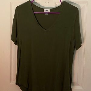 A military green v neck shirt